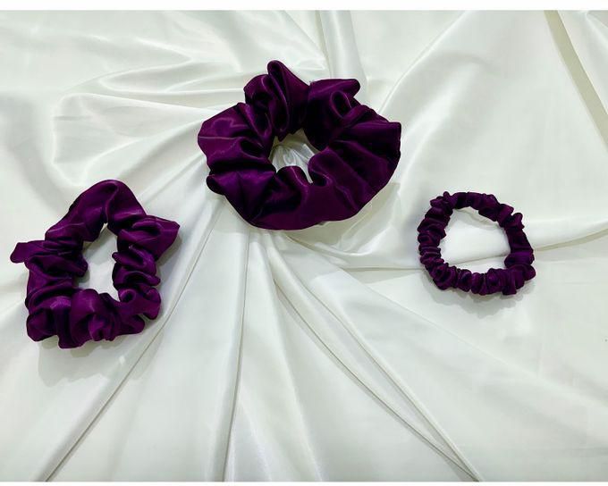 Satin Hair Scrunchies ( Set Of 3 Dark Violet )