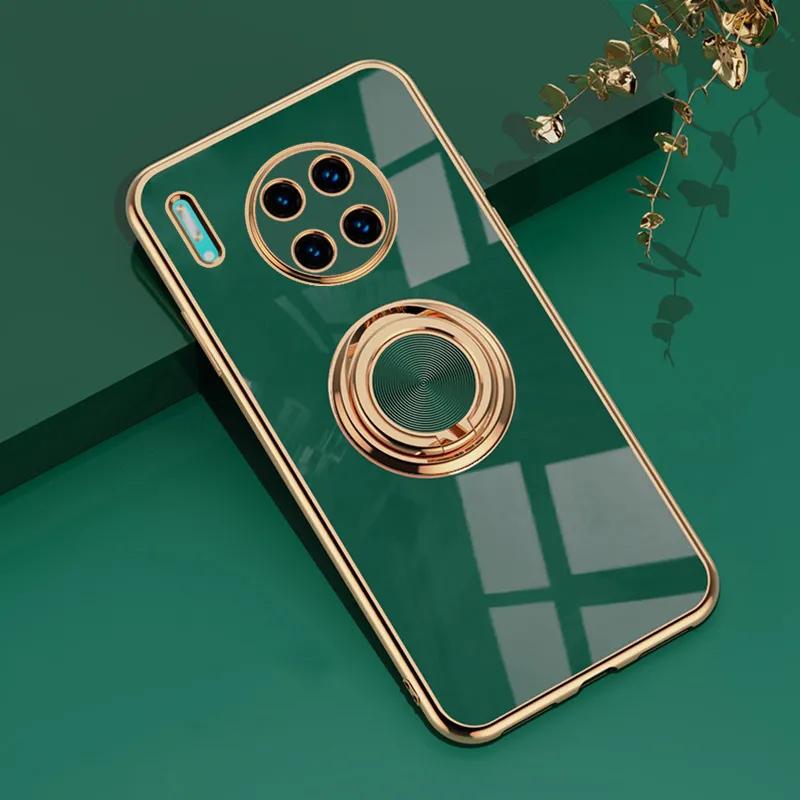 For Huawei Mate 50 40 30 20 Pro Finger Ring Buckle Kickstand [with Magnetic] Vehicle-Mounted Soft TPU Bumper Electroplated Phone Case