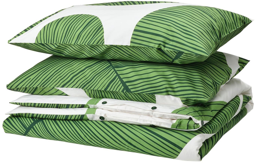 KUNGSCISSUS غطاء لحاف و ٢ غطاء مخدة - أبيض/أخضر ‎240x220/50x80 سم‏