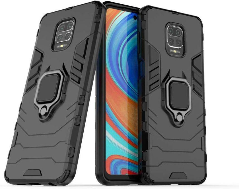 Shield Full Protection Case With Metal Ring Cover For Redmi Note 9 Pro/ Note 9 S-black