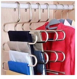 Fashion 3 Pc S-Shaped Heavy Trouser Hanger-Stainless Steel-Organizer