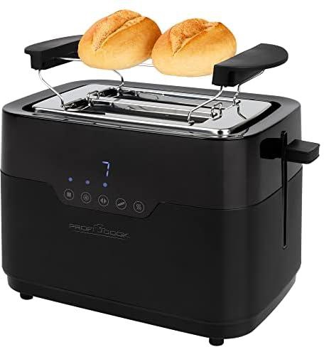 ProfiCook PC-TA 1170 2-slice toaster, sensor touch, bun attachment, crumb drawer, centring function, 7 browning levels, stainless steel, black