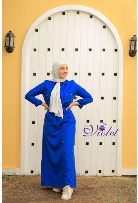 Blue Pocket Maxi Dress With Buttons