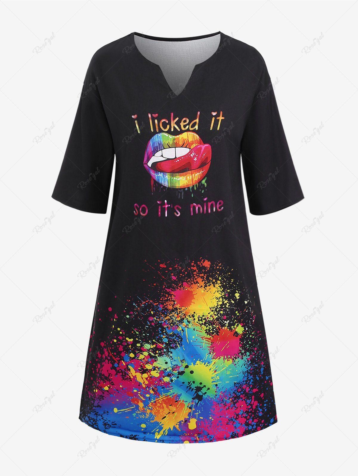 Plus Size Paint Splatter Mouth Letters Print Dress - Xl