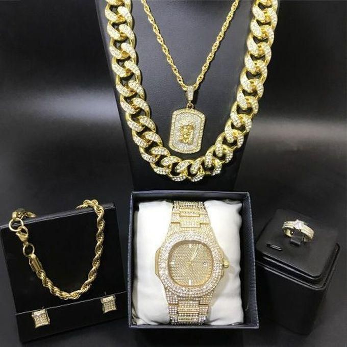 Keep Moving Sophisticated Gold Plated / Ice Out Studded Wrist Watch For Boss Men/Women + Luxury Collections