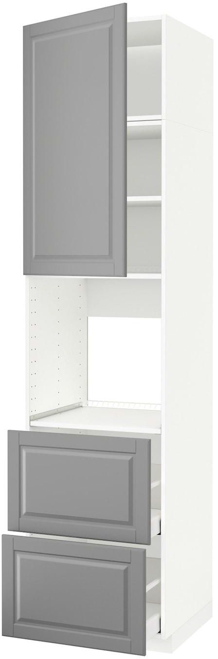 METOD / MAXIMERA High cabinet f oven+door/2 drawers - white/Bodbyn grey 60x60x240 cm