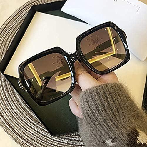 FKSH Women's Vintage Oversize Square Gradient Sunglasses Luxury Big Frame, Black (Lenses Color: Gold)
