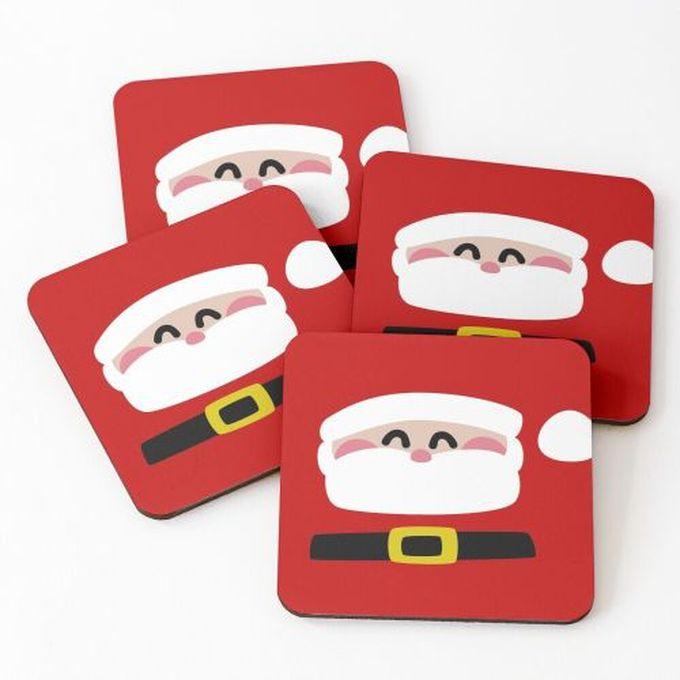 Merry Christmas Santa Claus Coasters - Wooden Coaster Set - 6 Pcs