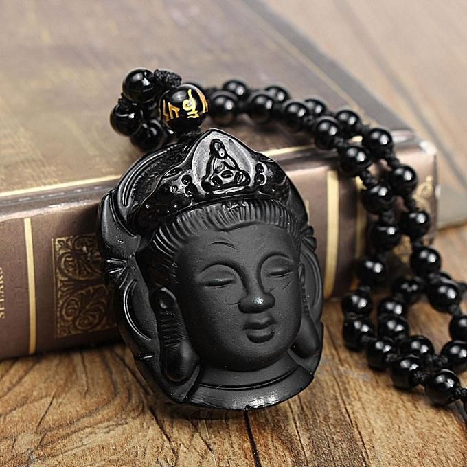 Natural Obsidian Carved Kwan-yin pendant beautiful Chinese Black 