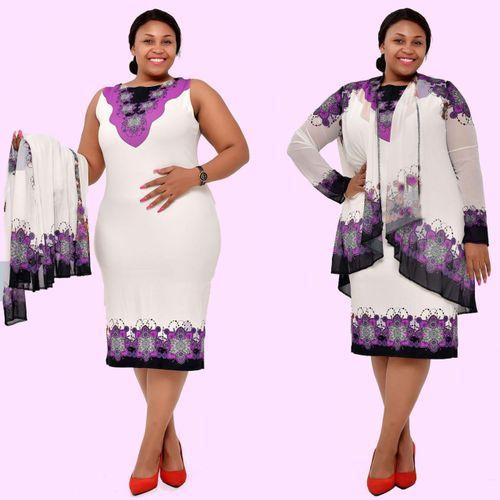 Fashion Two Piece Casual/Official Turkey Design Dress - White/Purple