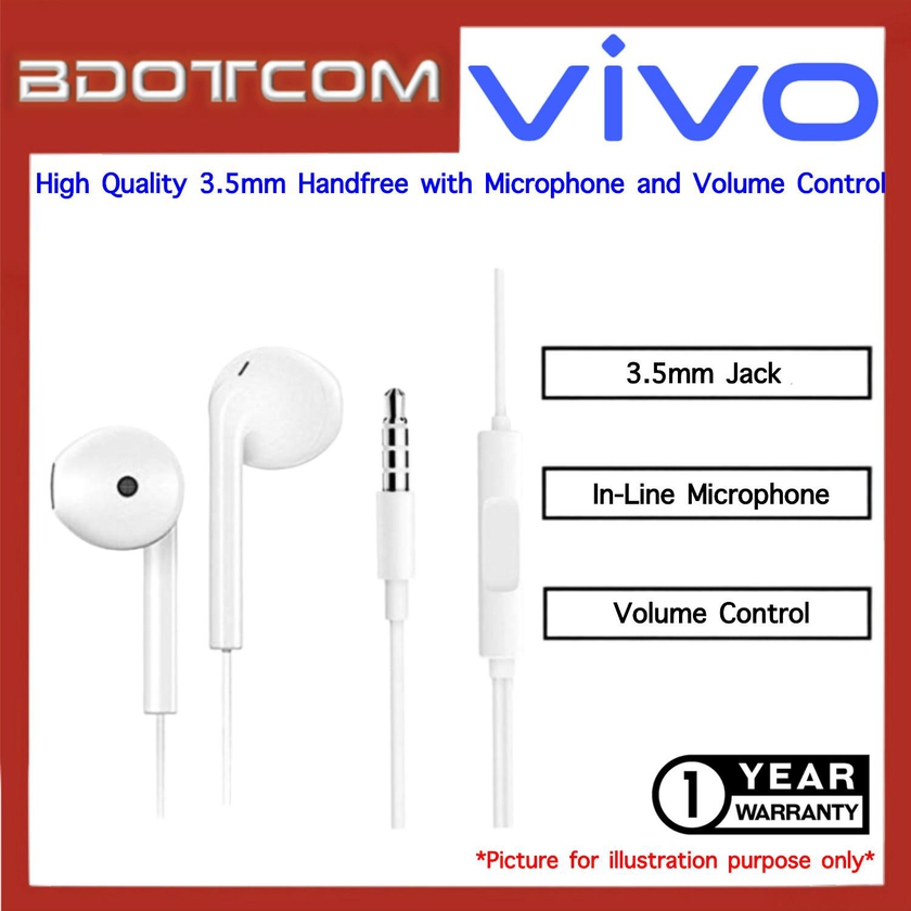 Vivo 3.5mm Handsfree with Microphone and Volume Control for Vivo V15 Pro / V15 / Y17 / Y12 / Y15 / Y91 / V11 (White)