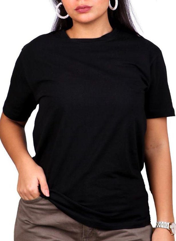 Black Cotton Basic T-Shirt, Tee Crew Neck, Short Sleeve, Size m, For Women's.