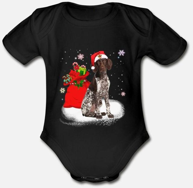 Christmas Santa German Shorthaired Pointer Organic Short Sleeve Baby Bodysuit