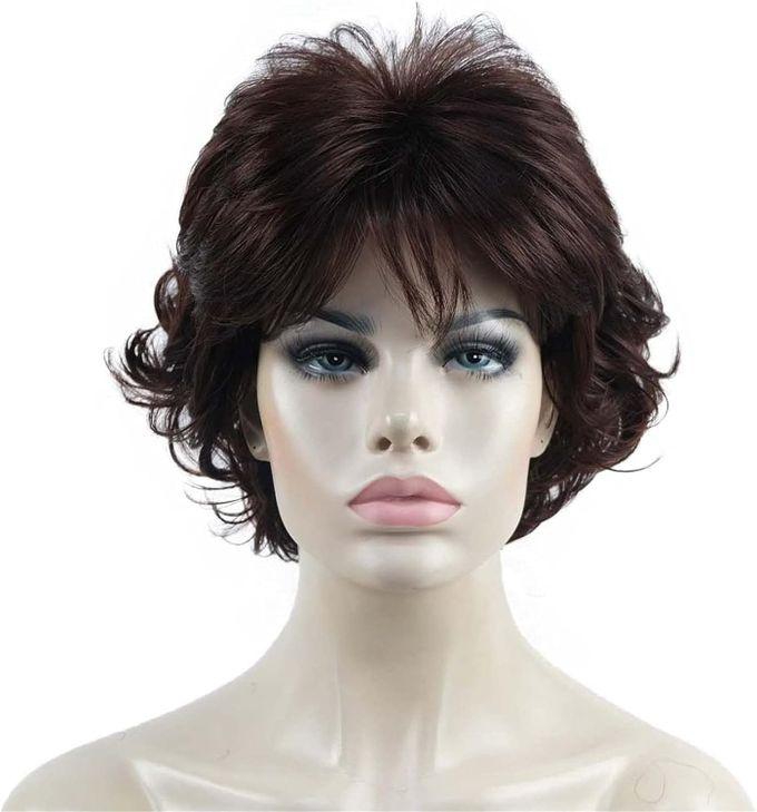 Chestnut brown full synthetic short thick wavy hair wig for women daily use