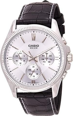 Casio - Watch For Men Analog Chronograph Leather Black - MTP-1375L-7AV