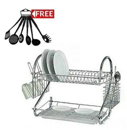 Nunix 2 Tier Dish Rack Stainless Steel, With Drain Board Silver M