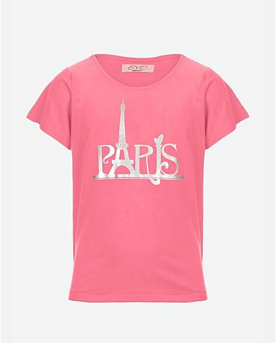 Evo Girls Paris Printed T-Shirt - Neon Pink