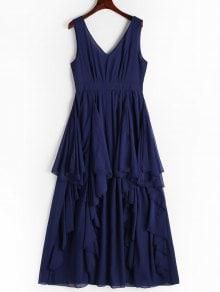Plunging Neck Open Back Tiered Dress