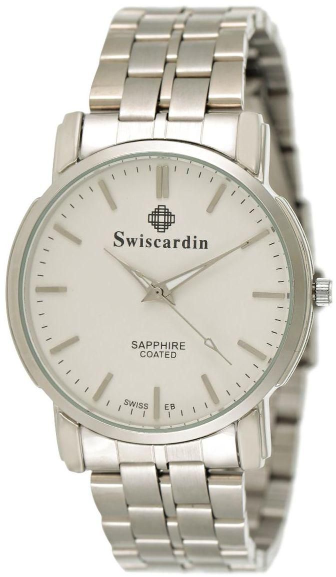 Swiscardin Men's White Dial Stainless Steel Band Watch - 11447SW-G