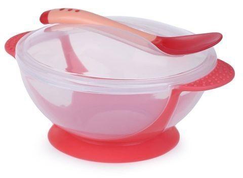 Generic 2pcs Bright Color Bowl With Suction Cup Assist Transparent Cover Temperature Sensing Spoon For Babies