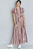 Striped Belted Shirt Slit Maxi Dress