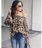 New Hot Women Off Shoulder Shirt Long Sleeve Blouse Leopard Printed Ladies Tops Blouse Korean Style Streetwear