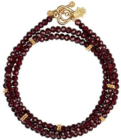 Karma and Luck Spirit of Love - Genuine Garnet Stones 925 Sterling Silver- 18K Gold Plated Wrap Bracelet for Women with Gorgeous Heart Charms. Ready to Gift for Her., 2X wrap bracelet, Garnet