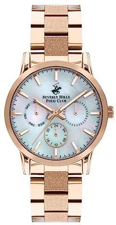 Beverly Hills Polo Club Women's VX3J Movement Watch, Multi Function Display and Metal Strap - BP3360X.420, Rose Gold