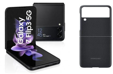 Samsung Galaxy Z Flip3 - 6.7-inch 256GB/8GB Dual Sim 5G Mobile Phone - Phantom Black + Leather Cover