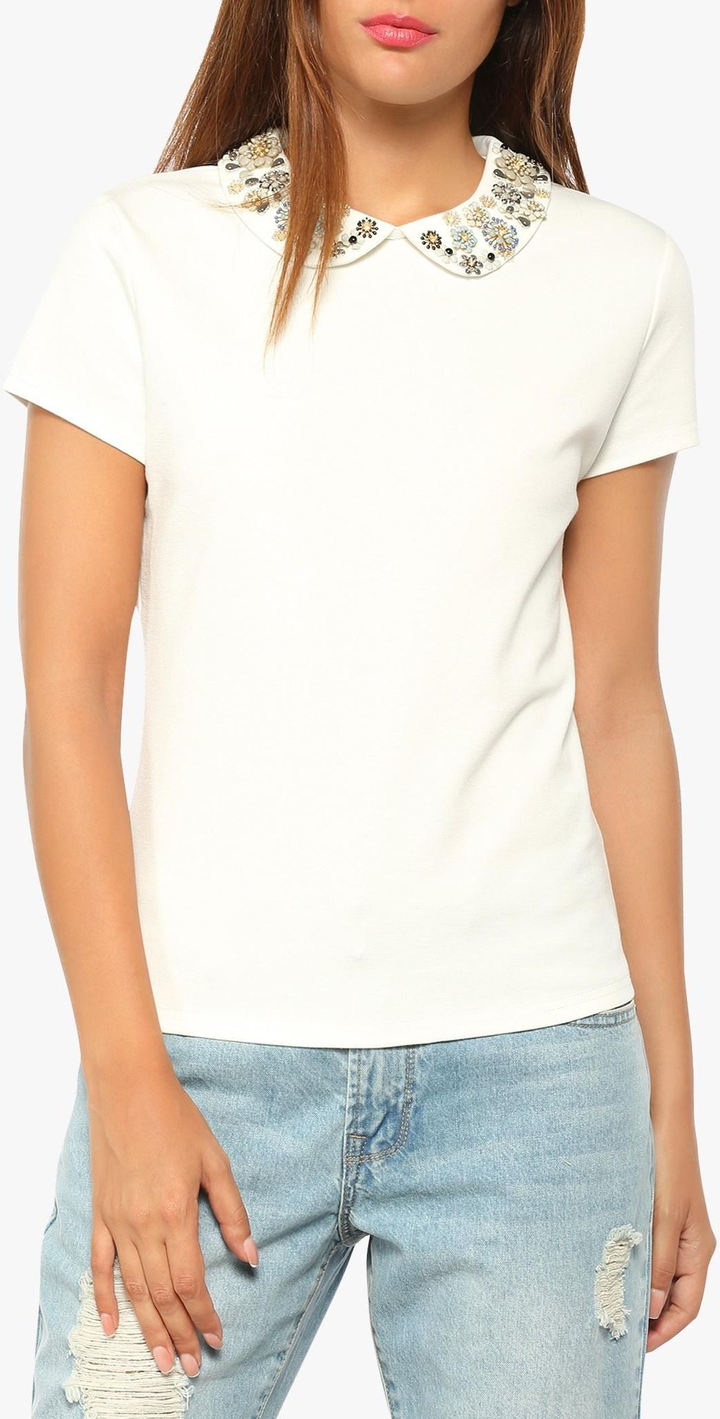 Off-White Embellished Collar Top
