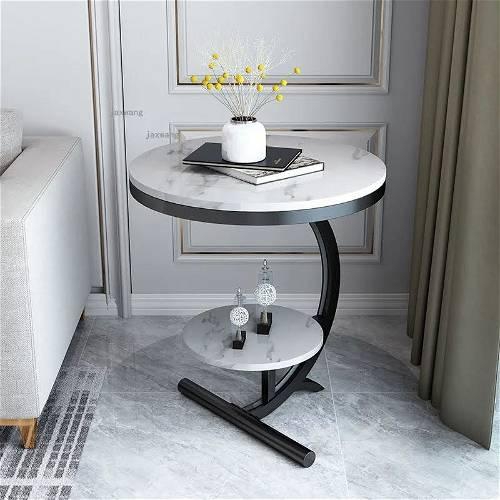 Modern Side Table With Marble Surface, Black - E15