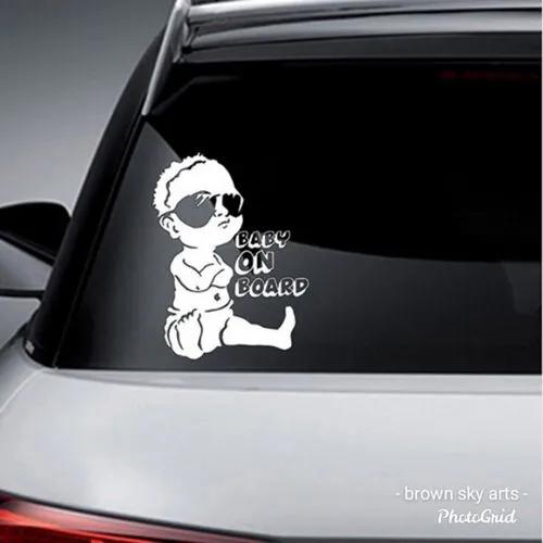 Funny Baby On Board Car Sticker Unique design No background Easy to stick High quality material Size 20 cm by 15 cm Doesn't fadewhite in color