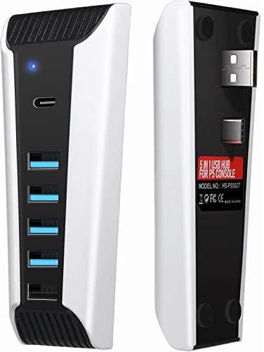 اكيداب موزع لبلاي ستيشن 5، موسع شاحن USB عالي السرعة متوافق مع وحدة تحكم العاب بلاي ستيشن 5 مع 4 منافذ USB + 1 منفذ شحن USB + 1 منفذ نوع C