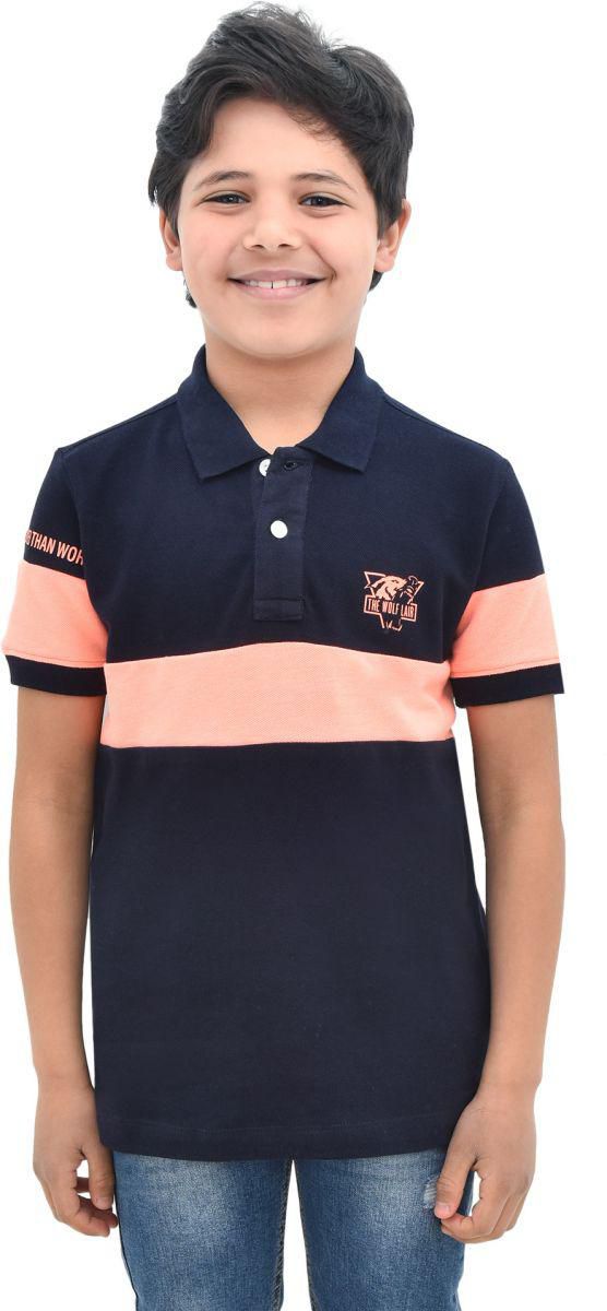 Cuba Two-Tone  Short Sleeves Cotton Polo Shirt for Kids - Navy, 16 Years