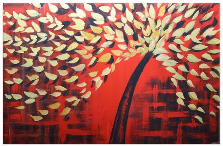 Hand Made Wall Painting Red/White/Black 140x100 centimeter