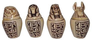 Set Of 4 Egyptian Ancient Canopic Jars Canopy Jar Organs Storage Statue Statues Pharaoh Pharaohs Mythology Decor