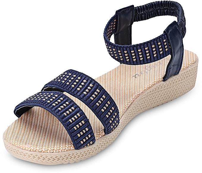 Fashion Trendy Open Toe Ankle Strap Flat Women Sandals (Blue)