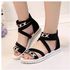 Women Flat Shoes Summer Soft Leather Leisure Sandals - Black