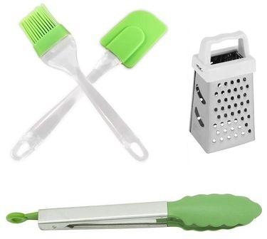 Kitchen Tools Mini 4 Sides Handheld Grater + Silicone Brush + Stainless Steel Tong + Silicone Spatula