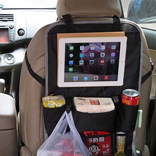 منظم المقعد الخلفي للسيارة للأطفال والصغار - 6 جيوب، حامل تابلت بشاشة تعمل باللمس لهواتف Android & iOS - متعدد الأغراض - سجادة ركل، ملحقات سفر شاملة للأطفال والأطفال الصغار, اسود