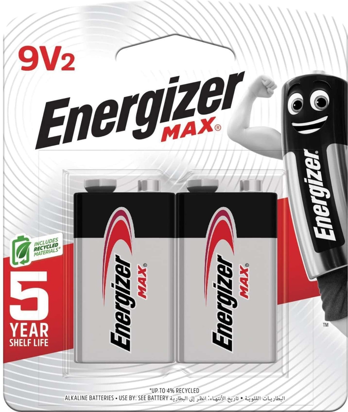 Energizer Max 9V Alkaline Batteries  Pack of 2