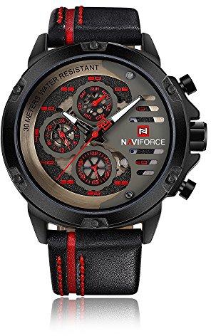 NAVIFORCE Fashion Casual Quartz Watch 3ATM Water-resistant Men Watches Luminous Genuine Leather Wristwatch Male Relogio Musculino Calendar