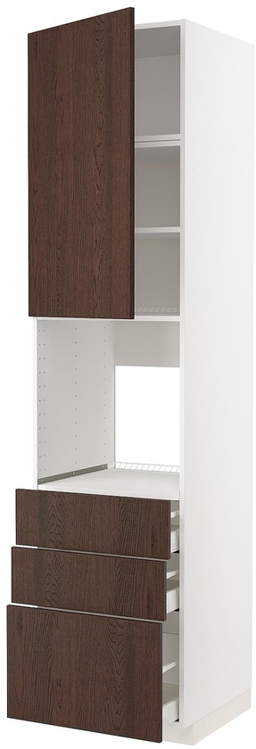 METOD / MAXIMERA High cab f oven w door/3 drawers - white/Sinarp brown 60x60x240 cm