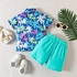 طقم ملابس صيفي للاولاد الصغار من هاواي، قميص بازرار سفلية مزين بالزهور + شورت بلون سادة من قطعتين