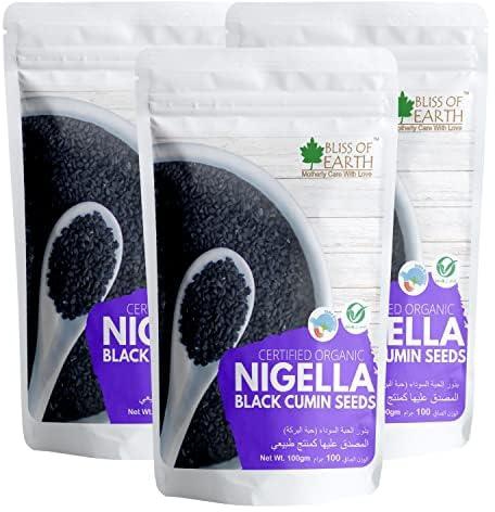 Bliss of Earth Certified Organic Black Cumin Kalonji Seeds, Nigella Seeds, Packed with Antioxidants 3x100GM