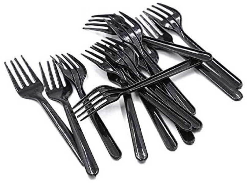 Disposable Plastic Fork Black Heavy Duty Cutlery 50 Pieces