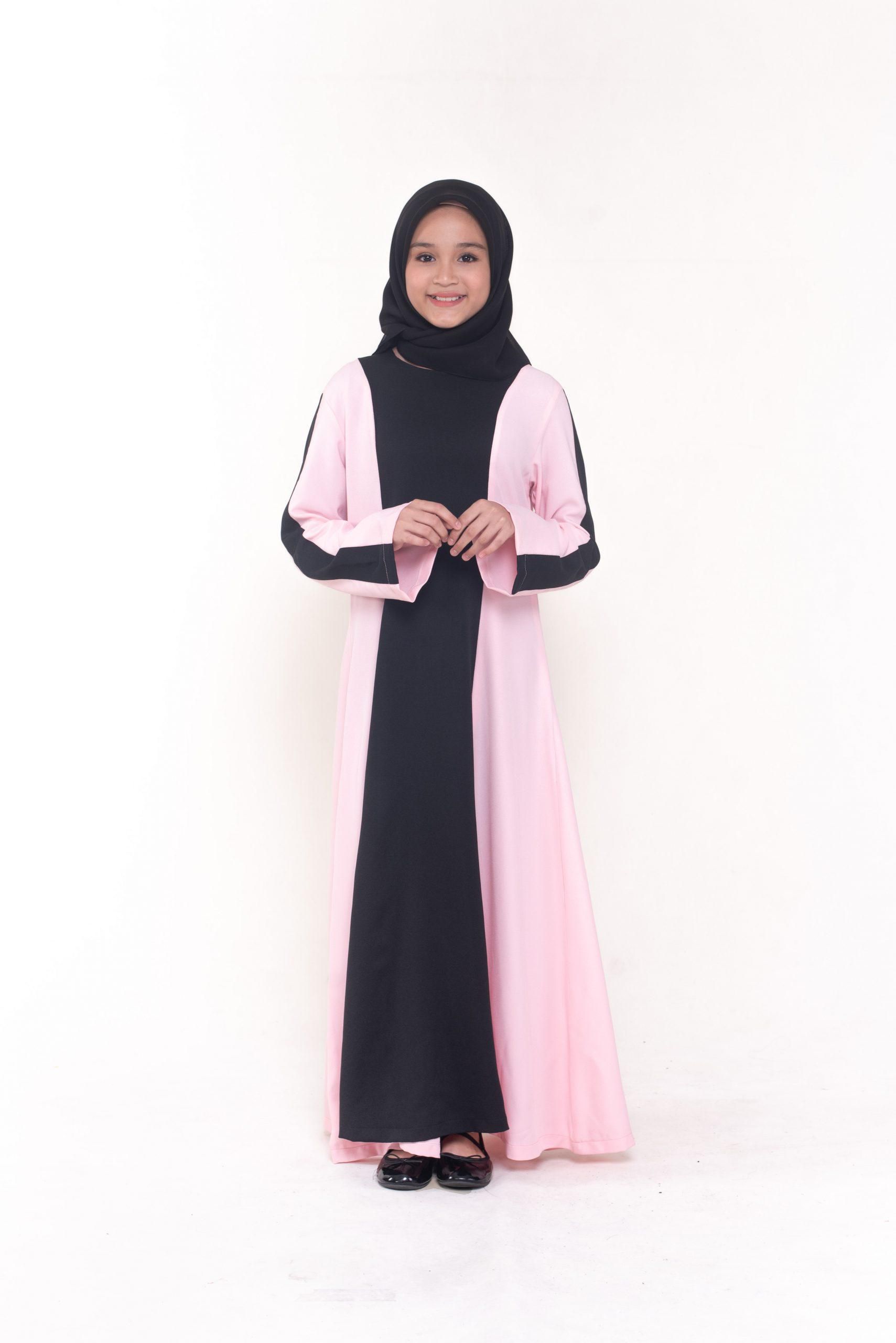 Motherchild Fatima Loose Jubah Kids Dress - 4 Sizes (Black Pink)