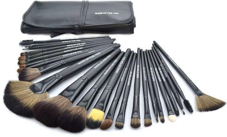 Make Up For You 24 pieces Brush Professional Makeup Eyebrow Shadow Cosmetic Brush Set Kit Case With Pouch - Black