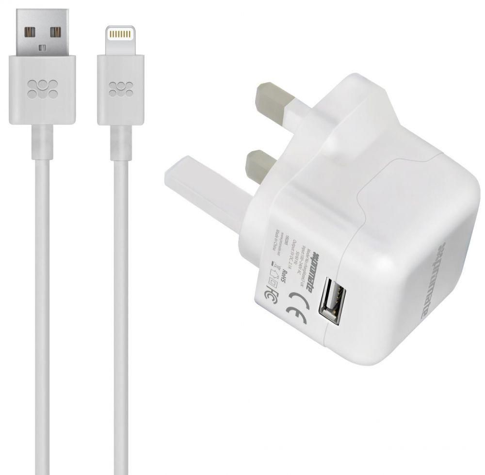 Promate 2.1 A Home Charger for iPhone 6S/6S Plus/5/5s/iPad Mini Pro Air 2-MFI Certified, White