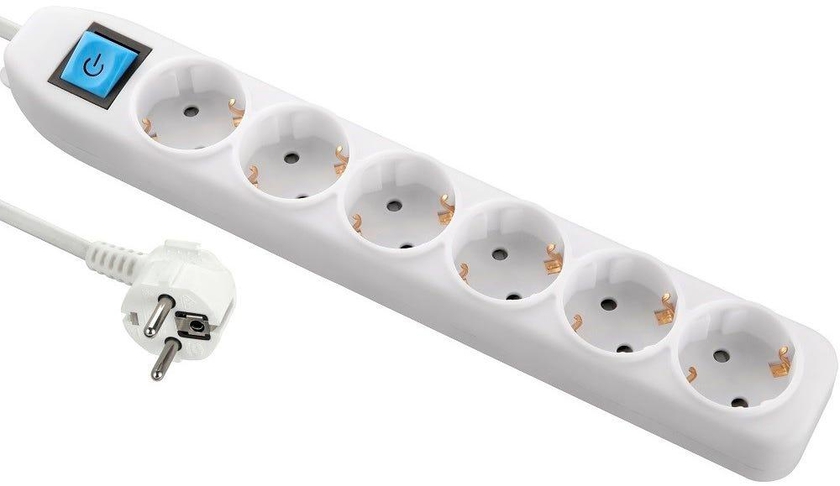 Get Power Strip, with Switch, 6 Ports, 2m Cable - White with best offers | Raneen.com